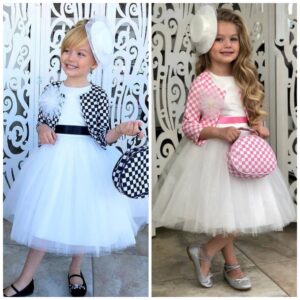 girl's wedding black or pink dress 5 pieces set